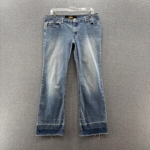 VTG 90s Todd Oldham Jeans Women 11 Blue Low Rise Distressed Hem Stretch Denim